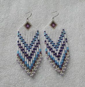 Joyería de estilo bohemio hecha a mano para mujer, pendientes de cuentas de semillas de cristal tejidas a mano con borla larga para boda y Aniversario - Product Image 5