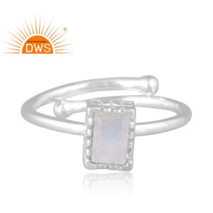 แหวนพลอยมูนสโตนสีรุ้งธรรมชาติปรับได้เครื่องประดับเงินสเตอร์ลิง - Product Image 2