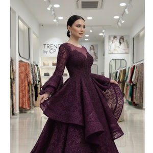 Vestido de Noche Elegante Morado al por Mayor con Mangas Campana, Cuentas Intrincadas y Lentejuelas - TENDENCIA de CP Luxury, Vestido Formal Maxi - Product Image 1