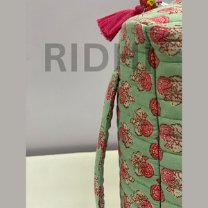 Trousse de Toilette de Voyage Matelassée en Coton Imprimé Blocs Motifs Jade Doux et Fleur Rose, Pochette Réutilisable Personnalisable pour Organisateur de Maquillage et Shopping - Product Image 4