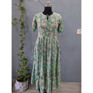 Vestido largo informal estampado a mano para mujer, vestido MIDI estampado floral de verano, vestido Maxi estampado floral bohemio - Product Image 1