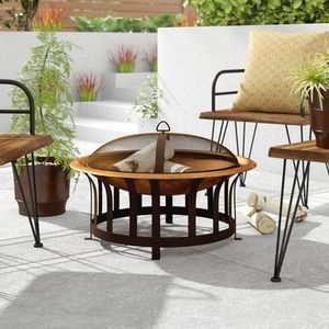 Foso de fuego de cobre redondo para exteriores para calefacción de patio trasero con base de metal resistente y cubierta de pantalla de chispa - Product Image 1
