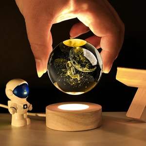 Desidiya 3D Crystal Ball Art Deco Night Light LED Silicone Stand Glass Sphere <b>Home</b> <b>Decor</b> <b>Gift</b> for Ramadan Graduation Women Men - Product Image 3