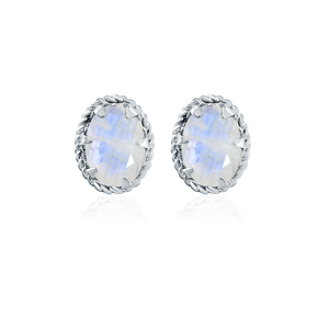 Rhaya Jewels Women's <b>Moonstone</b> Oval Stud <b>Earrings</b> Rhodium Plated Sterling Silver Romantic Classic Design Engagement Wedding Gift - Product Image 4