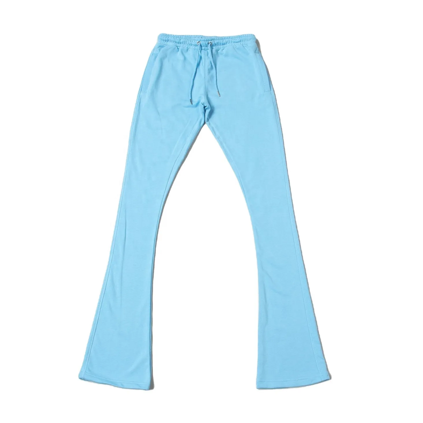 Men's High Waisted Pleated Flare Bell Bottom Sky Blue Stacked Pants Wide Leg Sweat Pants Women's Trousers