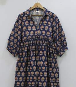 Robe tunique mi-longue pour femmes, faite à la main, à motifs floraux, imprimée au bloc, 100% coton |   Fournisseur d'exportation en gros Inde - Product Image 5