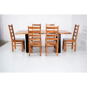 Sắt hiện đại ăn uống công nghiệp thiết lập với sống cạnh bằng gỗ hàng đầu rắn Acacia đồ nội thất nhà cho biệt thự hoặc khách sạn sử dụng - Product Image 5