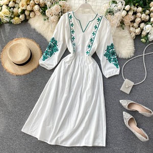 Nuevo estilo Vintage de moda blanco XL mexicano 100% algodón sin mangas completas bordado a mano Floral hasta el suelo Sexy Casual - Product Image 1