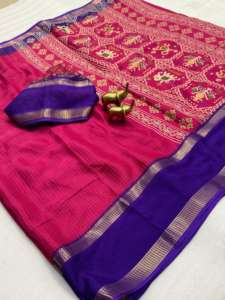 ผ้าซิลค์เนื้อนุ่มแบบดั้งเดิมของอินเดีย พร้อมลายเชฟรอนปักดิ้นซิป สำหรับผู้หญิง ชุดเจ้าสาวสุดพิเศษ - Product Image 2