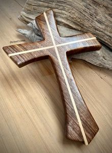 Cruz a rayas de madera de nogal y acacia, decoración religiosa minimalista para el hogar, Cruz colgante de pared de madera Premium para el hogar - Product Image 6