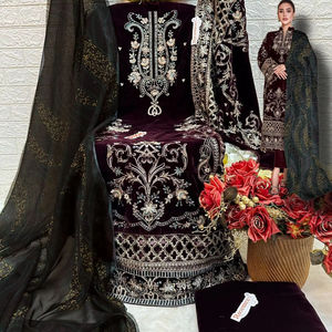 Premium Hiver Opulent Velours Salwar Kameez Superbe Tubby Soie Numérique Imprimé Dupatta Fantaisie Indien Pakistanais Costume pour Adultes - Product Image 1