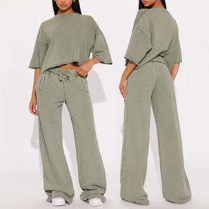 Vente flash Ensemble deux pièces pour femmes Ensemble de shorts Y2K Tenue Pantalon large Vêtement de détente 100% coton Écologique Homeward Daily - Product Image 5