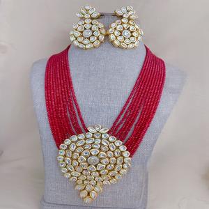 Hermoso conjunto de collar con aspecto de piedra chapada en oro de múltiples capas, pendientes para mujer, joyería de diseñador para boda y fiesta - Product Image 1