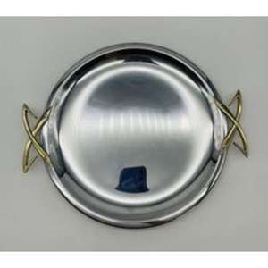 Bandeja moderna de acero inoxidable con diseño minimalista funcional de madera y metal para varios interiores - Product Image 1