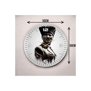 Reloj de pared de mesa silencioso de madera con diseño de retrato Atatürk en blanco y negro 50cm regalo - Product Image 4