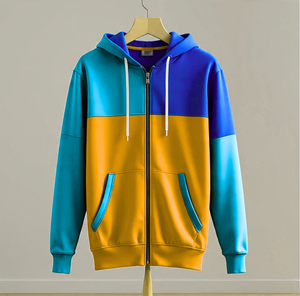 Sweat-shirt à capuche pour homme, coupe classique, tricoté, décontracté, automne, violet, vert, gris, avec poches, design color block - Product Image 4