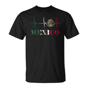 T-Shirt ECG 'Mexico Heartbeat' per Adulti, Unisex, Collo Tondo, Manica Corta, Stampa Digitale Promozionale - Product Image 2