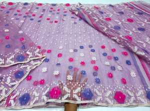 Offre Spéciale Nouveau Deshi Dhakai Jamdani Sharee Qualité d'exportation pour les femmes JAMDANI TISSU Bleu ROUGE VERT Doré Bleu Ciel du Bangladesh - Product Image 2