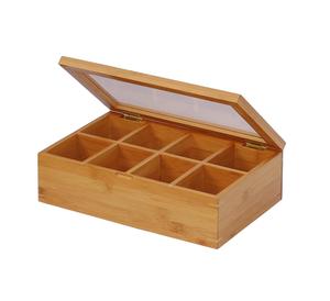 Boîte de rangement en bois artisanale Boîte à thé en bambou 12 pouces, naturelle - Product Image 1