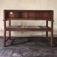 Banc de jardin en bois recyclé artisanal, assise de patio en bois vieilli, mobilier d'extérieur rustique pour cour et balcon