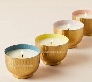 Nouveau pot de bougie rond en fer en métal de conception avec pot de bougie martelé fini en or pour la maison et la décoration de Noël - Product Image 6