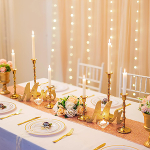 New Metal Aluminum Home Decorative <b>Candle</b> Stand Pillar <b>Gold</b> Finished Candlestick Holder Set of 2 Pcs Wedding Tabletop Decoration - Product Image 5