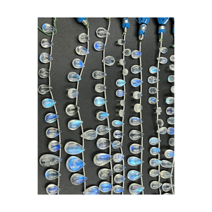 Haute qualité naturel bleu feu arc-en-ciel pierre de lune Briolette poire gouttes 4x6mm à 10x17mm tailles 8 pouces brin pour la fabrication de bijoux - Product Image 4