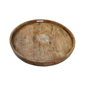 <b>Large</b> Round <b>Wooden</b> Tray Handmade Custom Solid Mango Wood with Handles Serving Tray Wholesale Price Perfect for Kitchen - Product Image 1