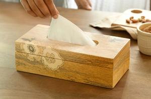 Boîte à mouchoirs rectangulaire en bois naturel moderne et durable avec couvercle en bois décoratif de sculptures florales pour la maison ou le bureau - Product Image 5