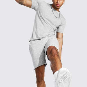 Nuevos conjuntos de pantalones cortos de Color sólido con hombros caídos informales personalizados para hombre, conjunto corto de 2 piezas ajustado para hombre - Product Image 5