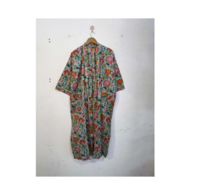 Kimono de algodón Bata, Kimono largo de verano con estampado de bloques, Kimono de algodón floral indio hecho a mano para dama de honor. - Product Image 1