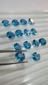 อัญมณีทรงหลวมธรรมชาติสวิสเจียระไนทรงกลมขนาด9มม. บุษราคัมสีฟ้า - Product Image 4