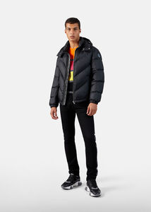 แจ็กเก็ตแบบขนเป็ดมีฮู้ดของผู้ชายแฟชั่นไฮสตรีทแบบมีซิปปิดผ้าฝ้ายเติมโลโก้กำหนดเองกันน้ำ - Product Image 4