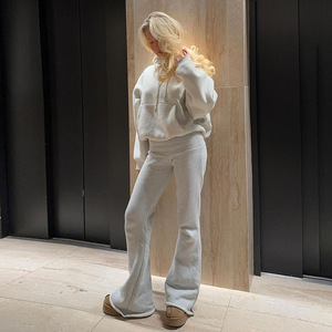 กางเกงผ้าฟลีซเอวสูงสำหรับผู้หญิงกางเกงวอร์มทรงหลวมเอวแบบมีเชือกผูกเอวกางเกงส่งตรงจากโรงงาน - Product Image 5