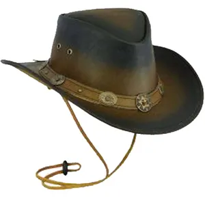 Best Selling Latest Design Custom Color Genuine Cow Hide Leather Hats New Fashion Leather Cowboy Hat USA