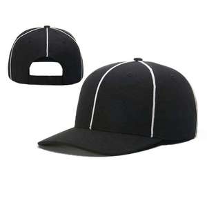 Casquette de baseball sportive noire imperméable à 6 panneaux avec passepoil blanc contrastant, ajustée, unisexe, décontractée, couleur unie, en coton, personnalisable - Product Image 4