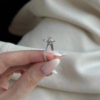 Cincin pertunangan Halo berlian Cemerlang bulat 2 karat, cincin lamaran emas putih/14k atau 18k Lab VVS2/2ct D
