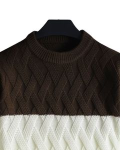 Pull en tricot à blocs de couleurs marron blanc noir pour homme, épais, chaud pour l'hiver, élégant, pull en tricot tendance, vêtements tendance - Product Image 4