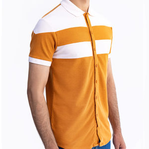 Chemise d'été en popeline de coton moutarde décontractée personnalisable pour hommes 100% Bouton imprimé respirant anti-rétrécissement écologique - Product Image 2