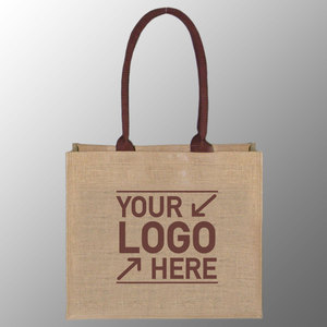 Sac en jute naturel écologique avec logo imprimé poignées en toile de coton teint rembourrées avec corde à l'intérieur - Product Image 2