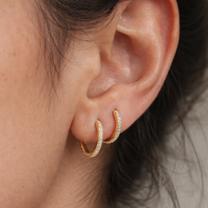 18K Gold Rhodium Plated <b>Huggie</b> <b>Hoop</b> Earrings with Zircon and Diamond-Geometric Religious Style - Product Image 2