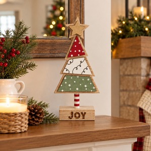 Handcrafted <b>Wooden</b> JOY Christmas Tree Table Stand Geometric Star Topper Holiday Tabletop <b>Ornament</b> Whimsical Festival Craft Decor - Product Image 2
