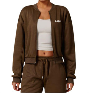 Blouson bombardier zippé en toile respirante pour femme 100% polyester vêtements de sport d'hiver vêtements de sport avec manches complètes - Product Image 2