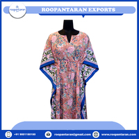 Kaftan marocain de luxe confortable en voile de coton doux imprimé à la main, taille standard, vêtement de nuit, grande taille, coupe droite courte, naturel
