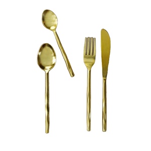 Cuillère fourchette et couteau en acier inoxydable plaqué or à manche long et rond personnalisé ensemble de couverts de mariage - Product Image 1