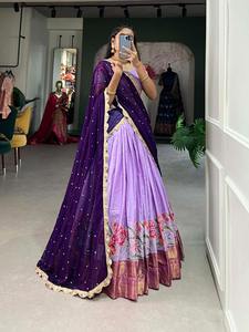 Nouveau 2024 dernière tenue de créateur coton soie Lehenga Choli & Dupatta avec de lourdes paillettes et fil brodé travail femme mode - Product Image 5