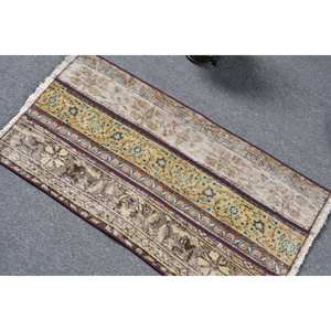 Tapis turc vintage traditionnel Beige marron 1,8x3,4 pieds Patchwork Design laine Latex pour adolescents Rectangle couloir chevet - Product Image 4