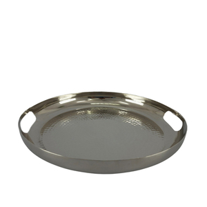 Lot de 2 plateaux de service en aluminium de taille moyenne avec plateau de service de couleur argent nickel martelé pour la vaisselle de maison et de restaurant - Product Image 1