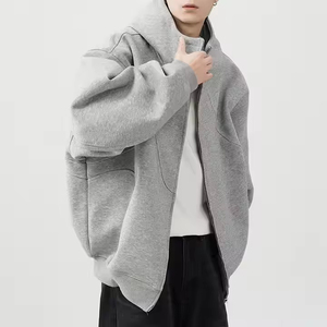 Customized logo Grey Stitching Zipper Hoodie Side Pocket New Design French Terry Hoodie Heavyweight Long Sleeve Windproof Hoodie - Product Image 2