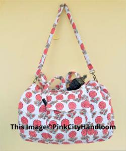 Sac de sport en coton pur fait à la main bloc indien imprimé floral Weekender Sport voyage Yoga Shopping-sac à bandoulière pour femme - Product Image 1